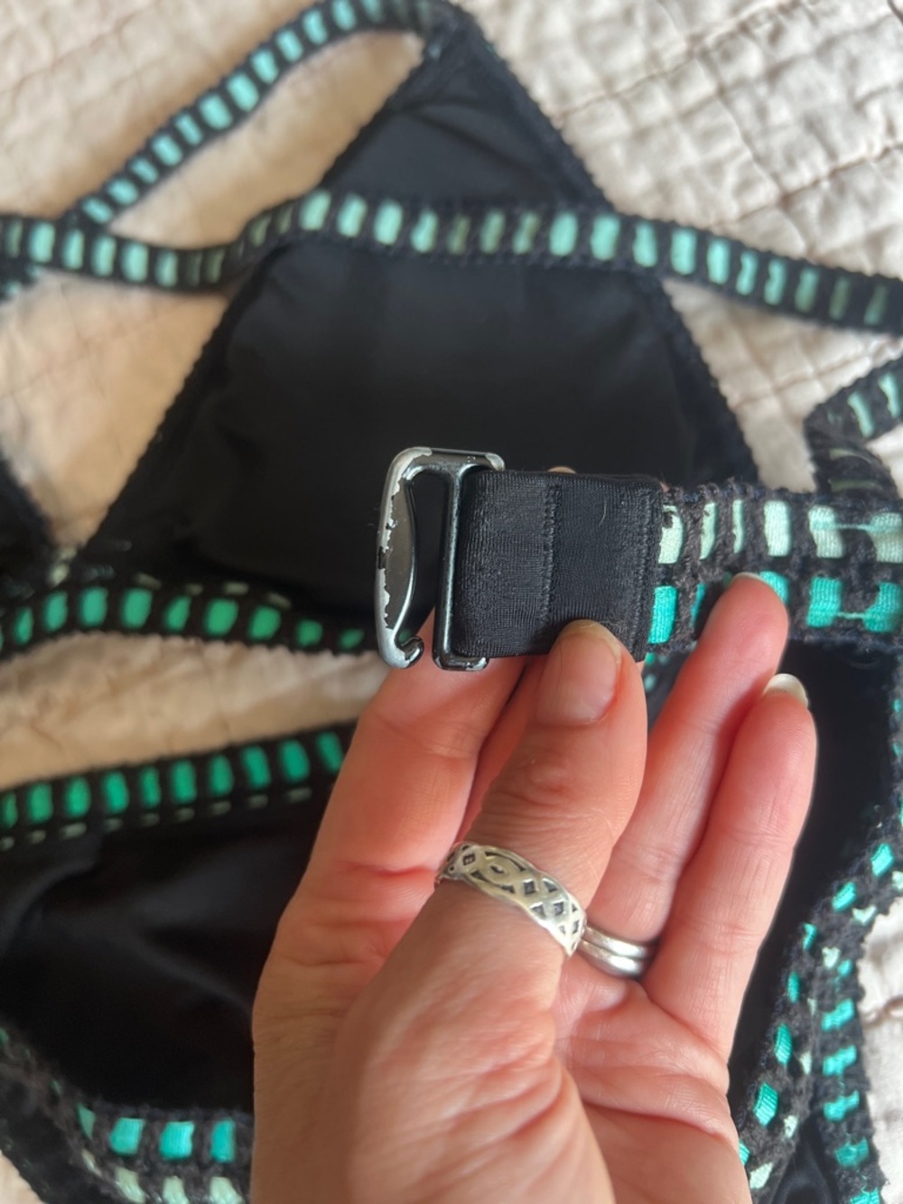 Victoria's Secret Black Bikini with Teal and Mint Crochet Trim - Picture 5 of 6